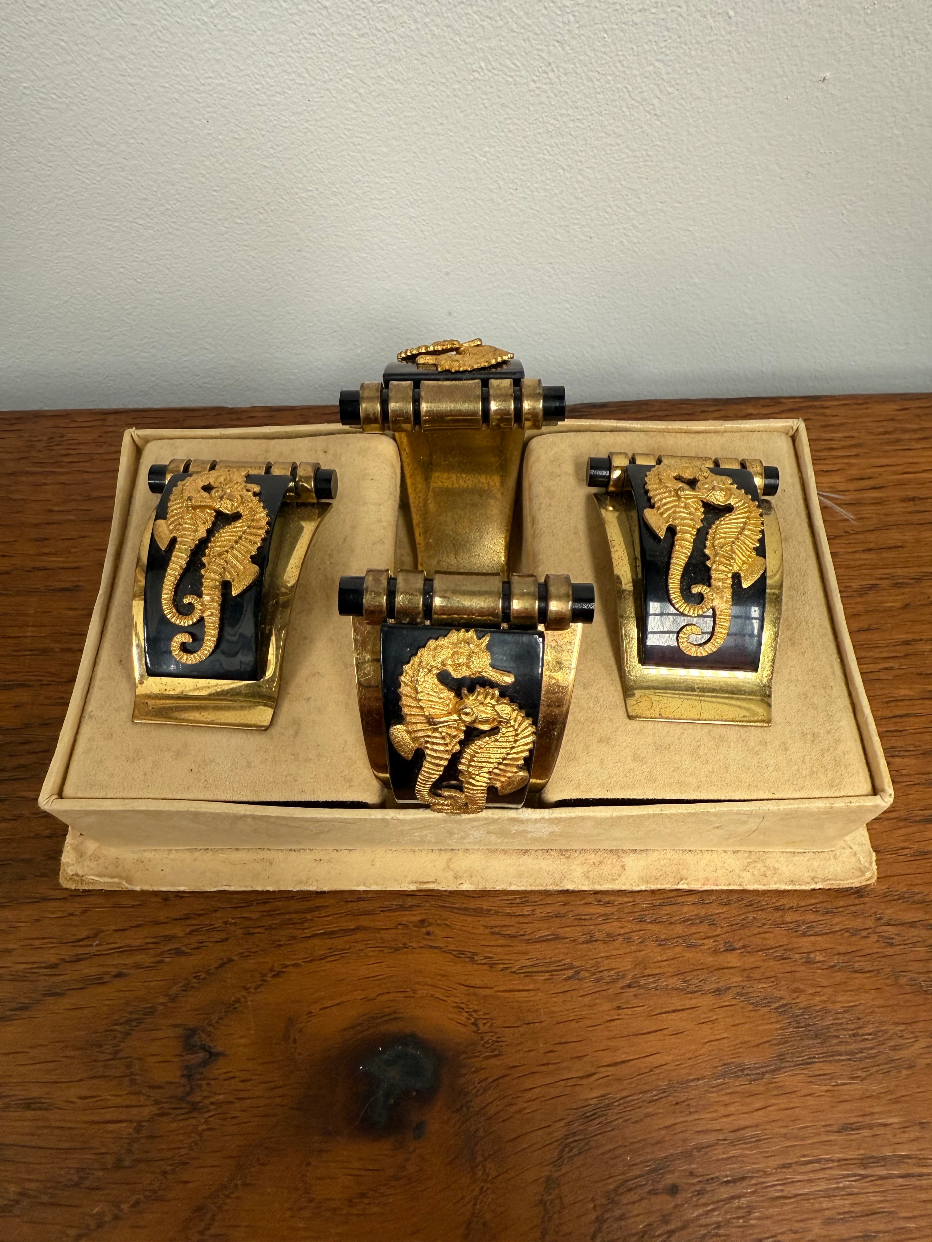 Art Deco Jean Painleve Seahorse Suite - Bracelet & Dress Clips | Antique & Vintage | Moonee Ponds Antiques | Australia Wide Delivery