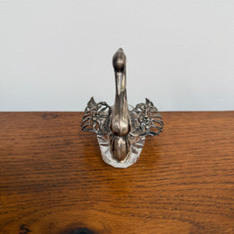 Antique Sterling Silver (925) Crystal Swan Salt Cellar