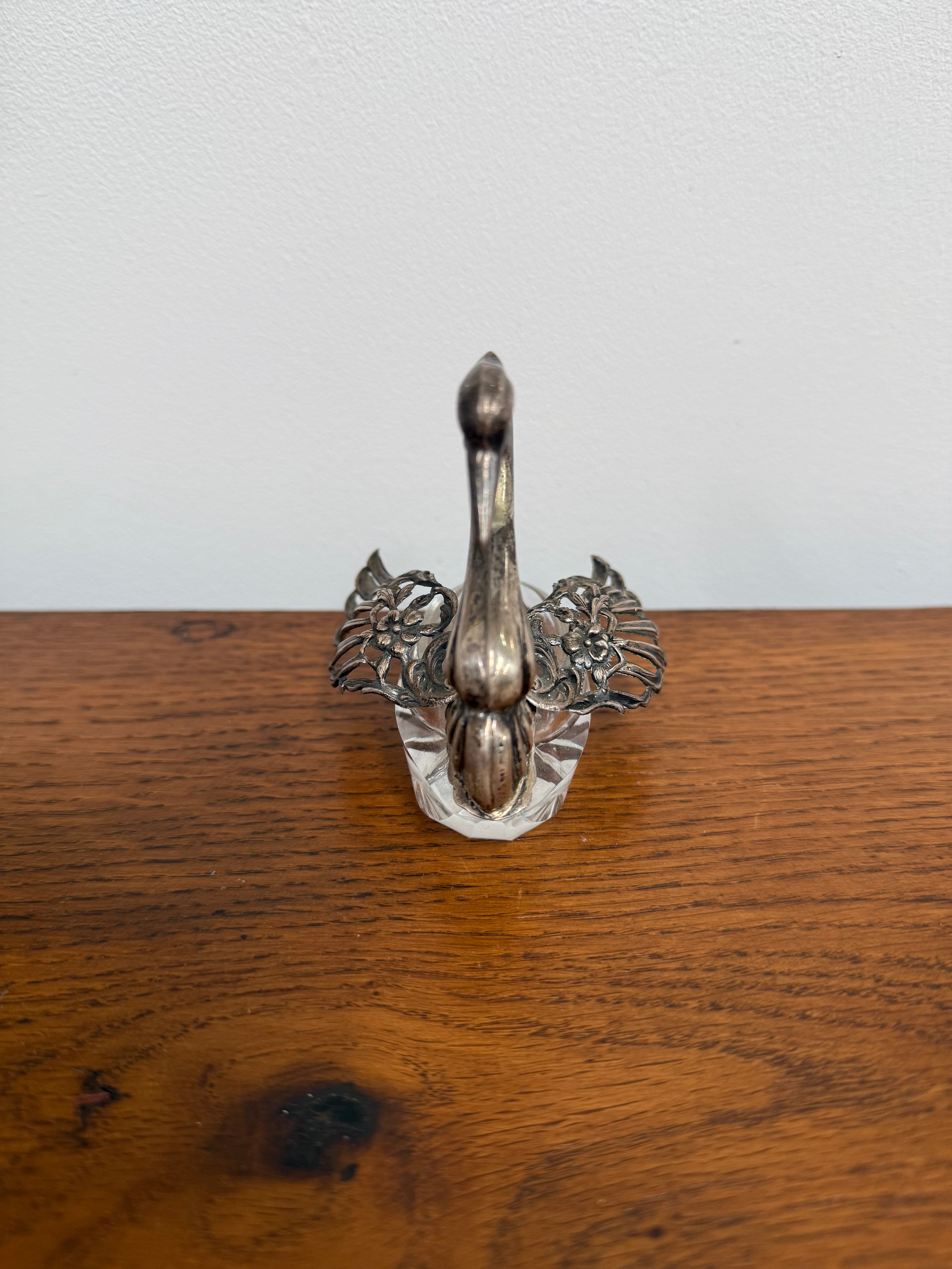 Antique Sterling Silver (925) Crystal Swan Salt Cellar | Antique & Vintage | Moonee Ponds Antiques | Australia Wide Delivery