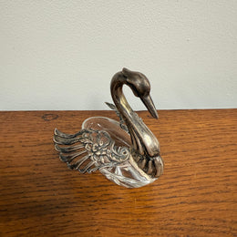 Antique Sterling Silver (925) Crystal Swan Salt Cellar