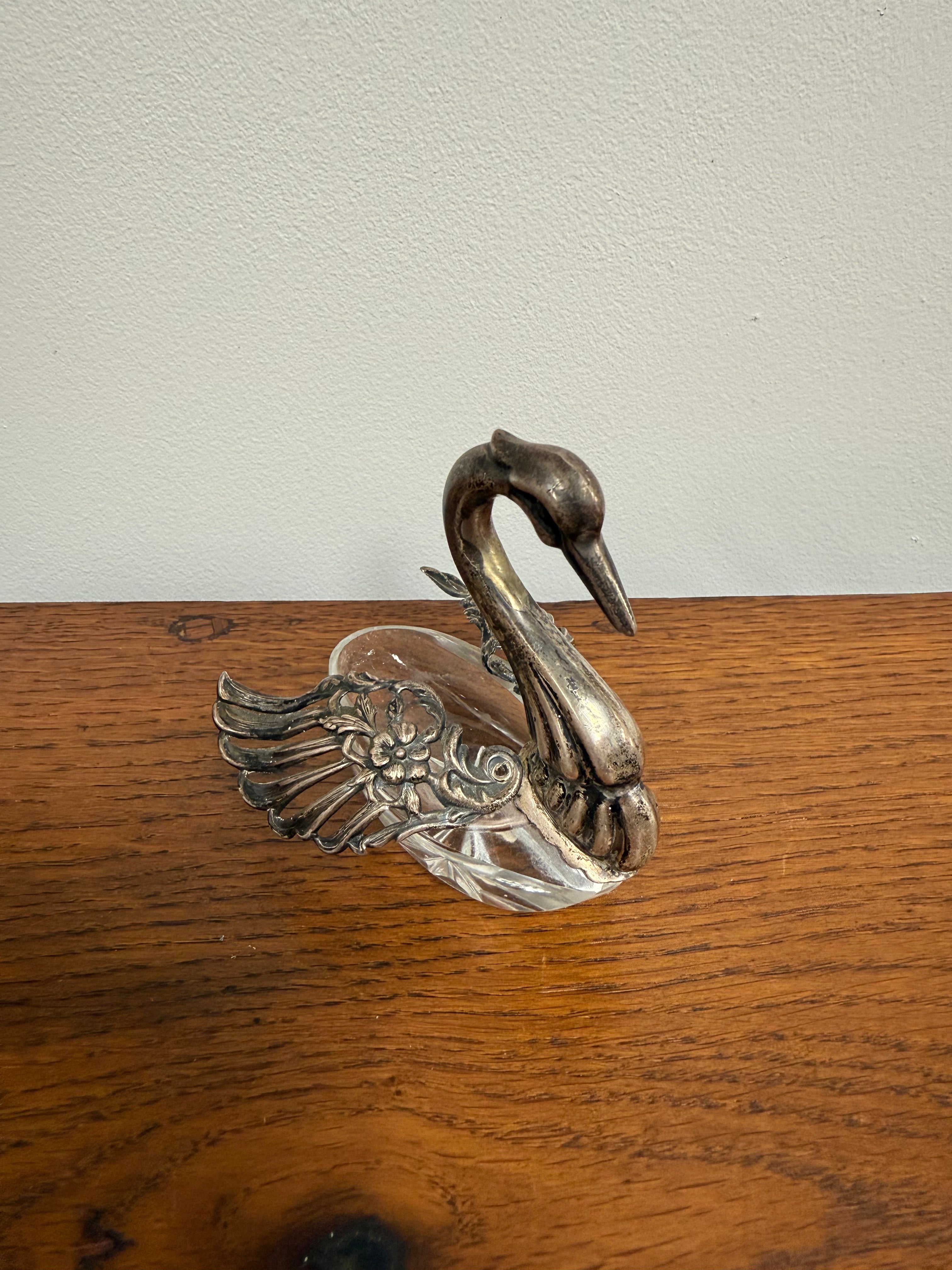 Antique Sterling Silver (925) Crystal Swan Salt Cellar | Antique & Vintage | Moonee Ponds Antiques | Australia Wide Delivery