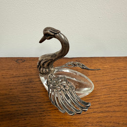 Antique Sterling Silver (925) Crystal Swan Salt Cellar