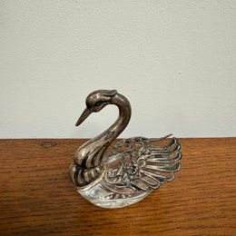 Antique Sterling Silver (925) Crystal Swan Salt Cellar