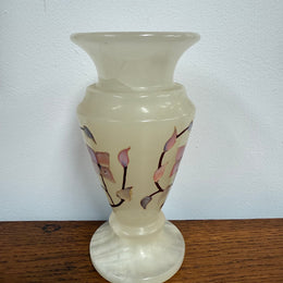 Vintage Inlaid White Alabaster Vase