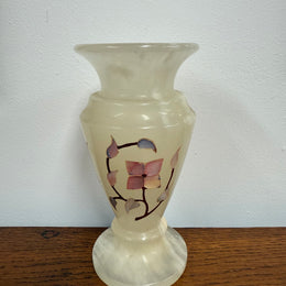 Vintage Inlaid White Alabaster Vase