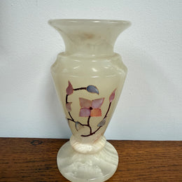 Vintage Inlaid White Alabaster Vase