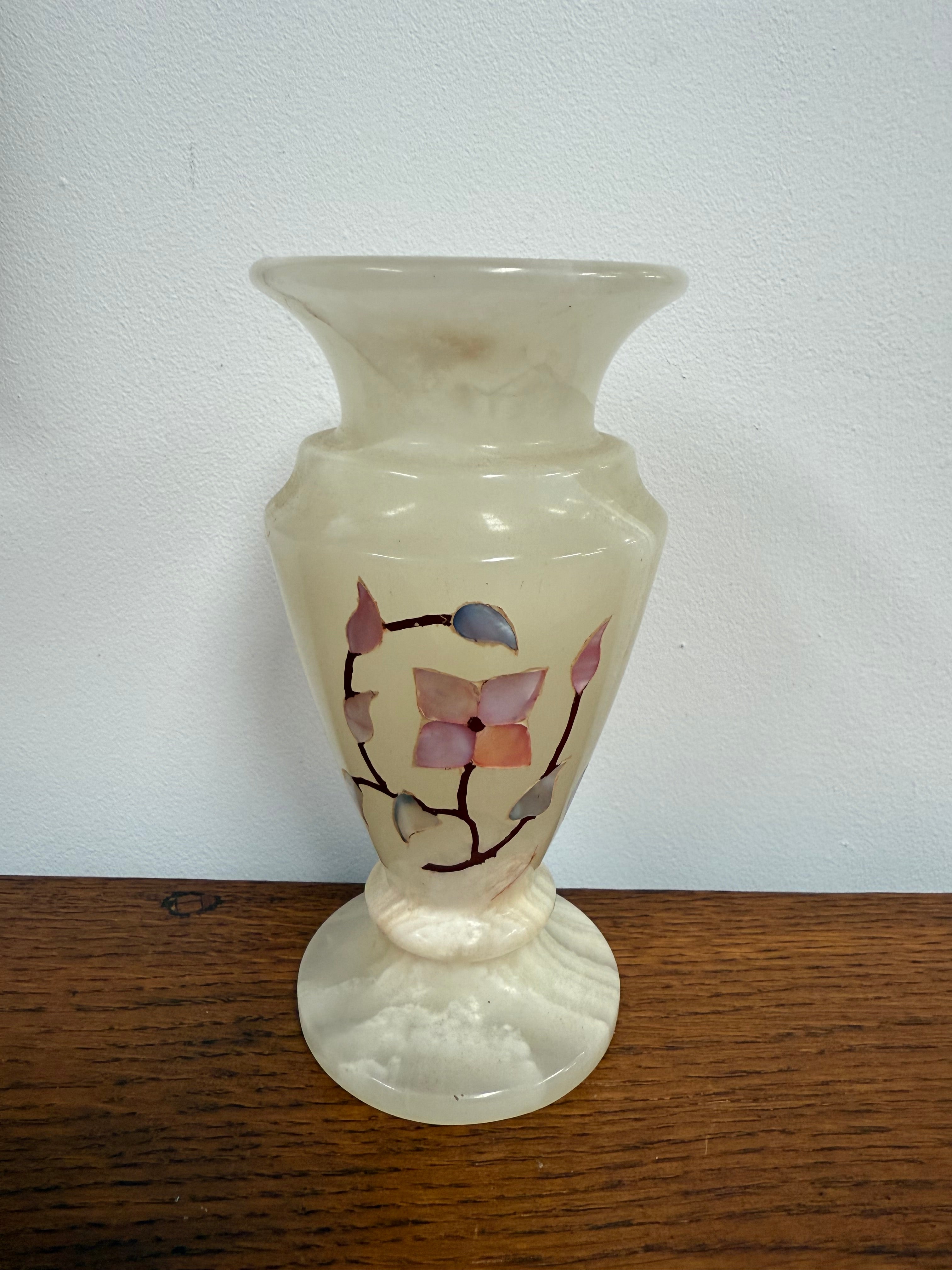 Vintage Inlaid White Alabaster Vase | Antique & Vintage | Moonee Ponds Antiques | Australia Wide Delivery