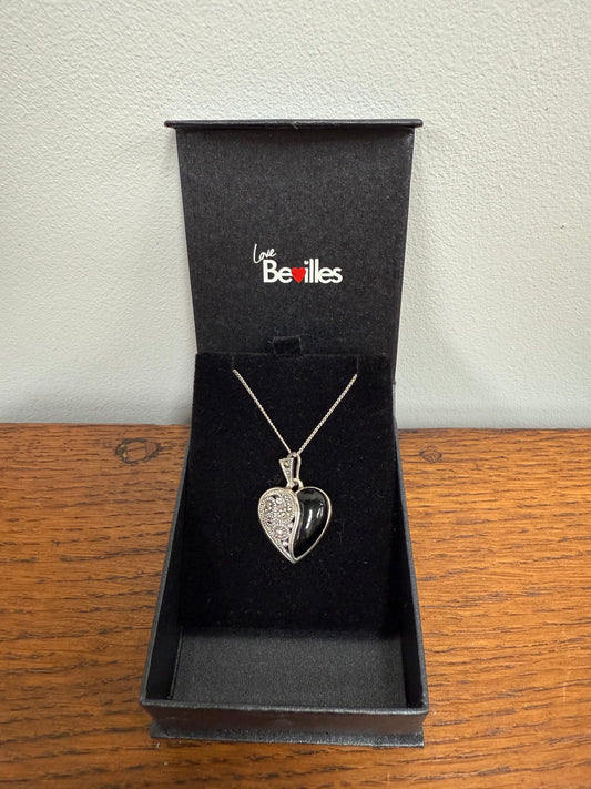 Sterling Silver Marcasite Onyx Pedant & Chain