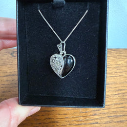 Sterling Silver Marcasite Onyx Pedant & Chain