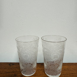 Pair Acid Etched Antique Drinking Glasses