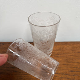 Pair Acid Etched Antique Drinking Glasses