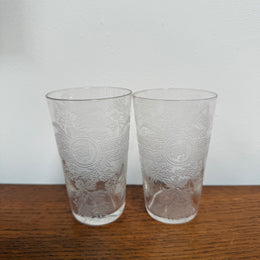 Pair Acid Etched Antique Drinking Glasses