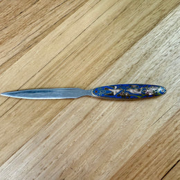 Vintage Chrome Letter Opener With Cloisonne Handle