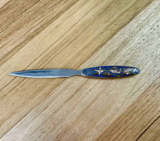 Vintage Chrome Letter Opener With Cloisonne Handle