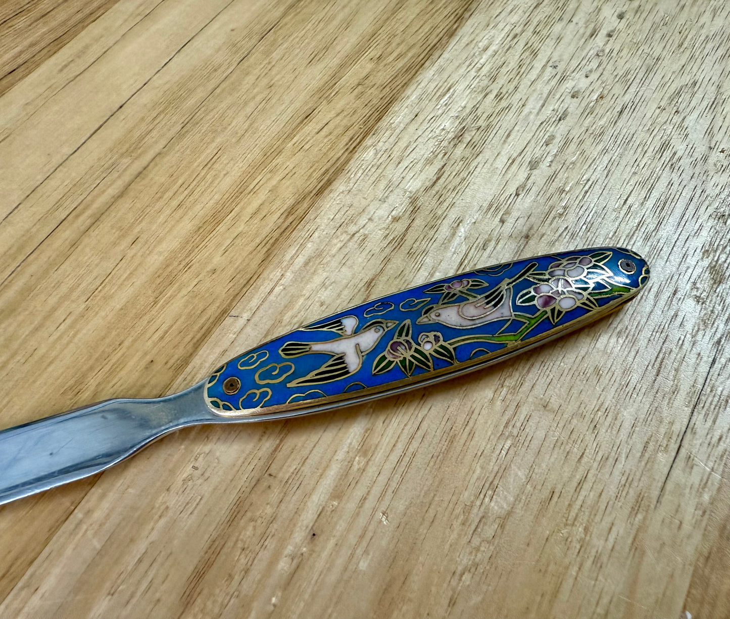 Vintage Chrome Letter Opener With Cloisonne Handle