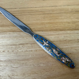 Vintage Chrome Letter Opener With Cloisonne Handle