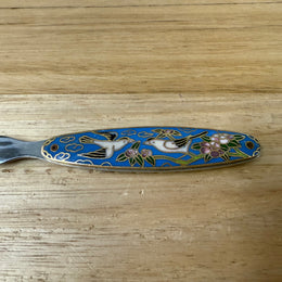 Vintage Chrome Letter Opener With Cloisonne Handle
