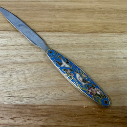 Vintage Chrome Letter Opener With Cloisonne Handle