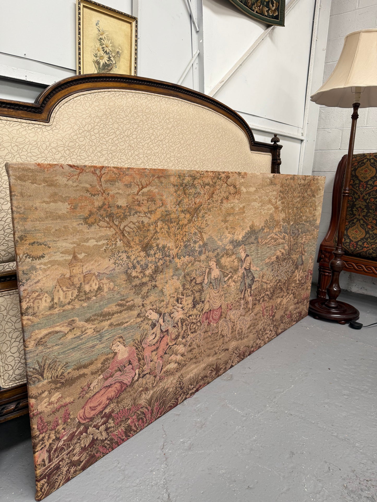 Large 19th Century Flemish Tapestry Of River Scene