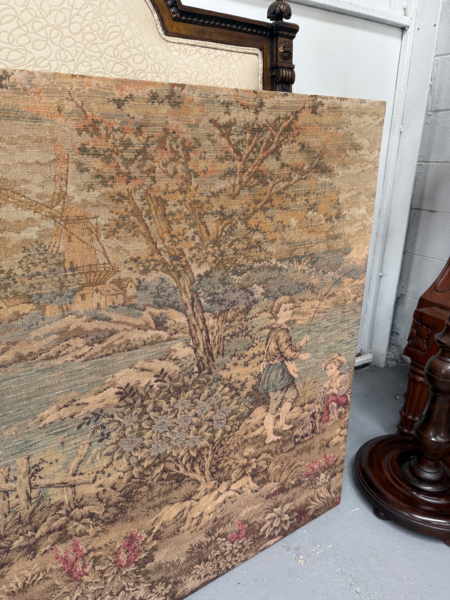 Large 19th Century Flemish Tapestry Of River Scene