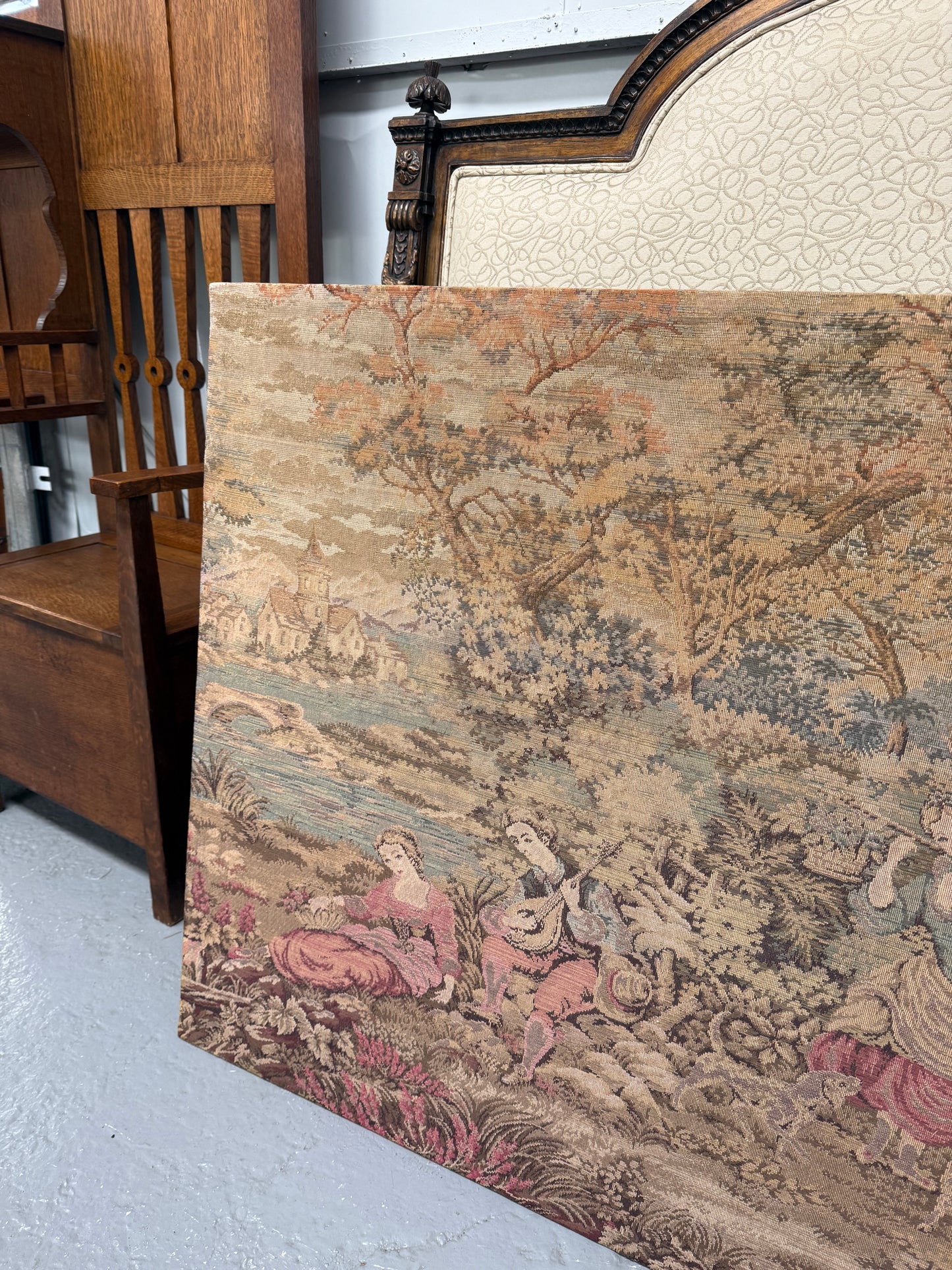 Large 19th Century Flemish Tapestry Of River Scene