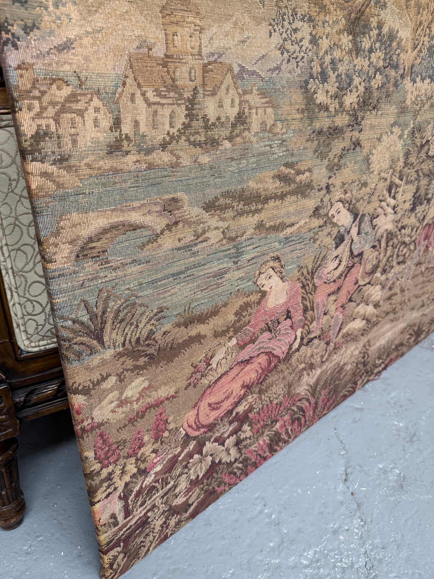 Large 19th Century Flemish Tapestry Of River Scene