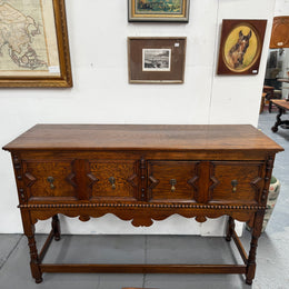 Tudor Style English Figured Oak Sideboard
