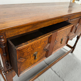 Tudor Style English Figured Oak Sideboard