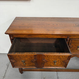 Tudor Style English Figured Oak Sideboard