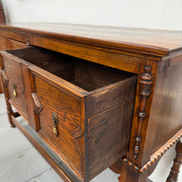 Tudor Style English Figured Oak Sideboard