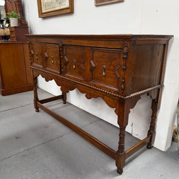 Tudor Style English Figured Oak Sideboard