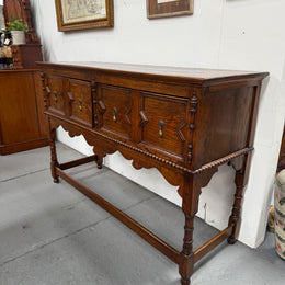Tudor Style English Figured Oak Sideboard