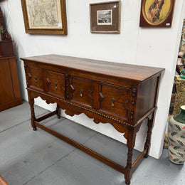 Tudor Style English Figured Oak Sideboard