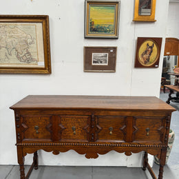 Tudor Style English Figured Oak Sideboard