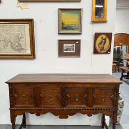 Tudor Style English Figured Oak Sideboard