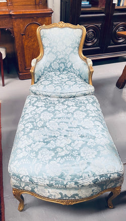 Louis XV Gilt & Blue Upholstered Bergere With Footstool | Antique & Vintage | Moonee Ponds Antiques | Australia Wide Delivery