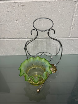 Edwardian Vaseline Glass Sweetmeat Bowl In Silverplate Stand | Antique & Vintage | Moonee Ponds Antiques | Australia Wide Delivery