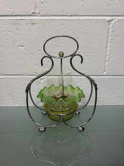 Edwardian Vaseline Glass Sweetmeat Bowl In Silverplate Stand | Antique & Vintage | Moonee Ponds Antiques | Australia Wide Delivery