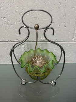 Edwardian Vaseline Glass Sweetmeat Bowl In Silverplate Stand | Antique & Vintage | Moonee Ponds Antiques | Australia Wide Delivery