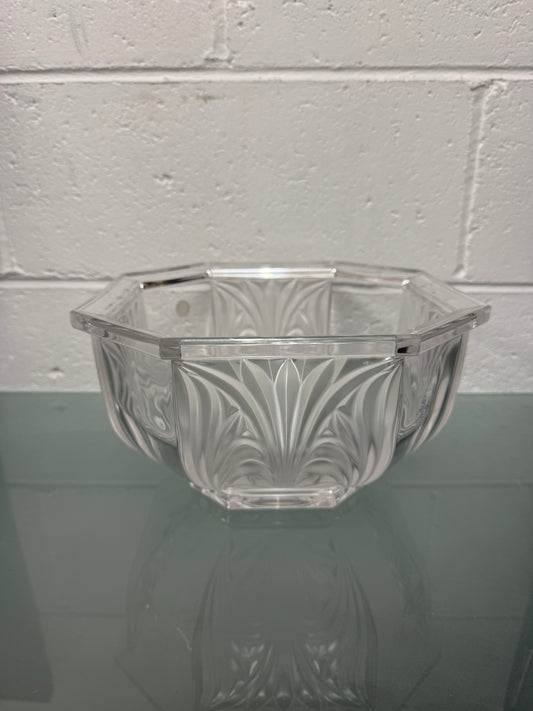 Large Vintage German Crystal Bowl with Etched Panels