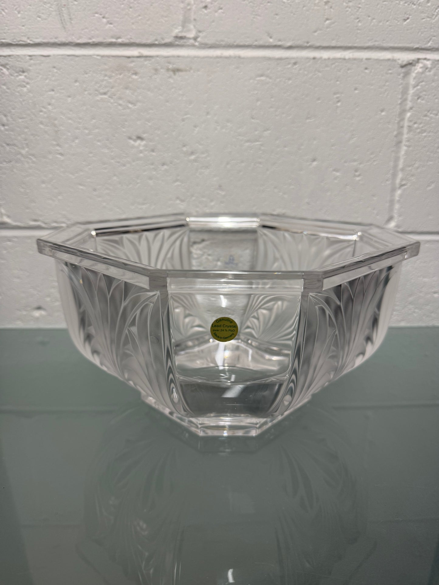 Large Vintage German Crystal Bowl with Etched Panels
