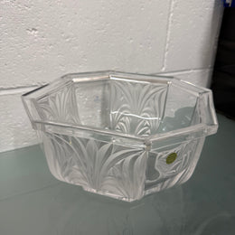 Large Vintage German Crystal Bowl with Etched Panels