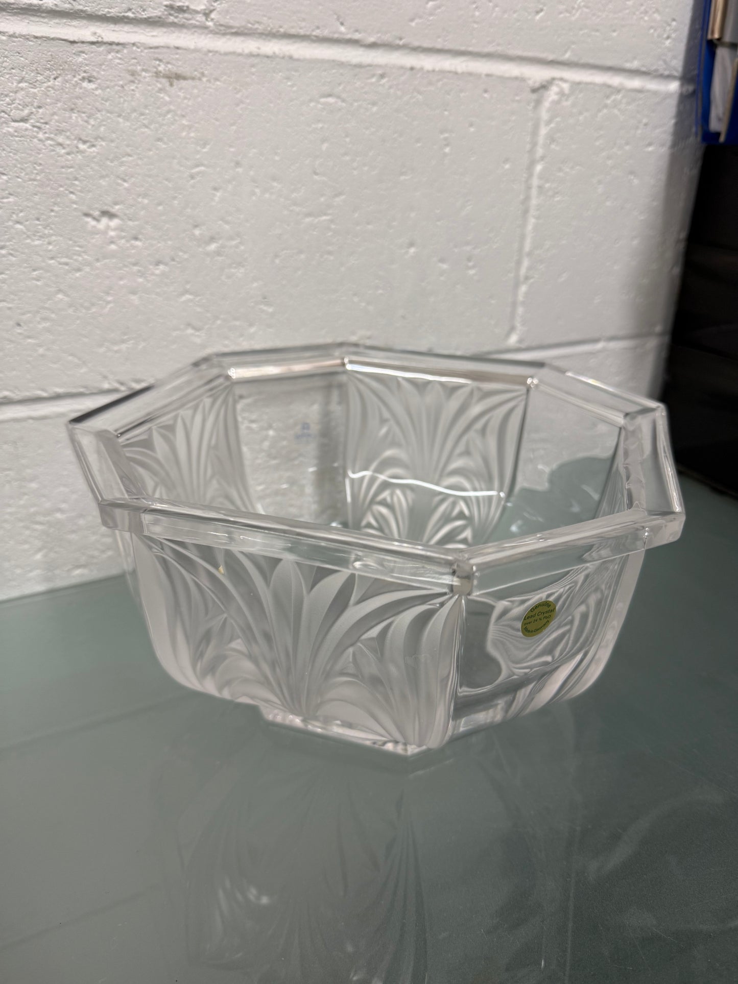 Large Vintage German Crystal Bowl with Etched Panels