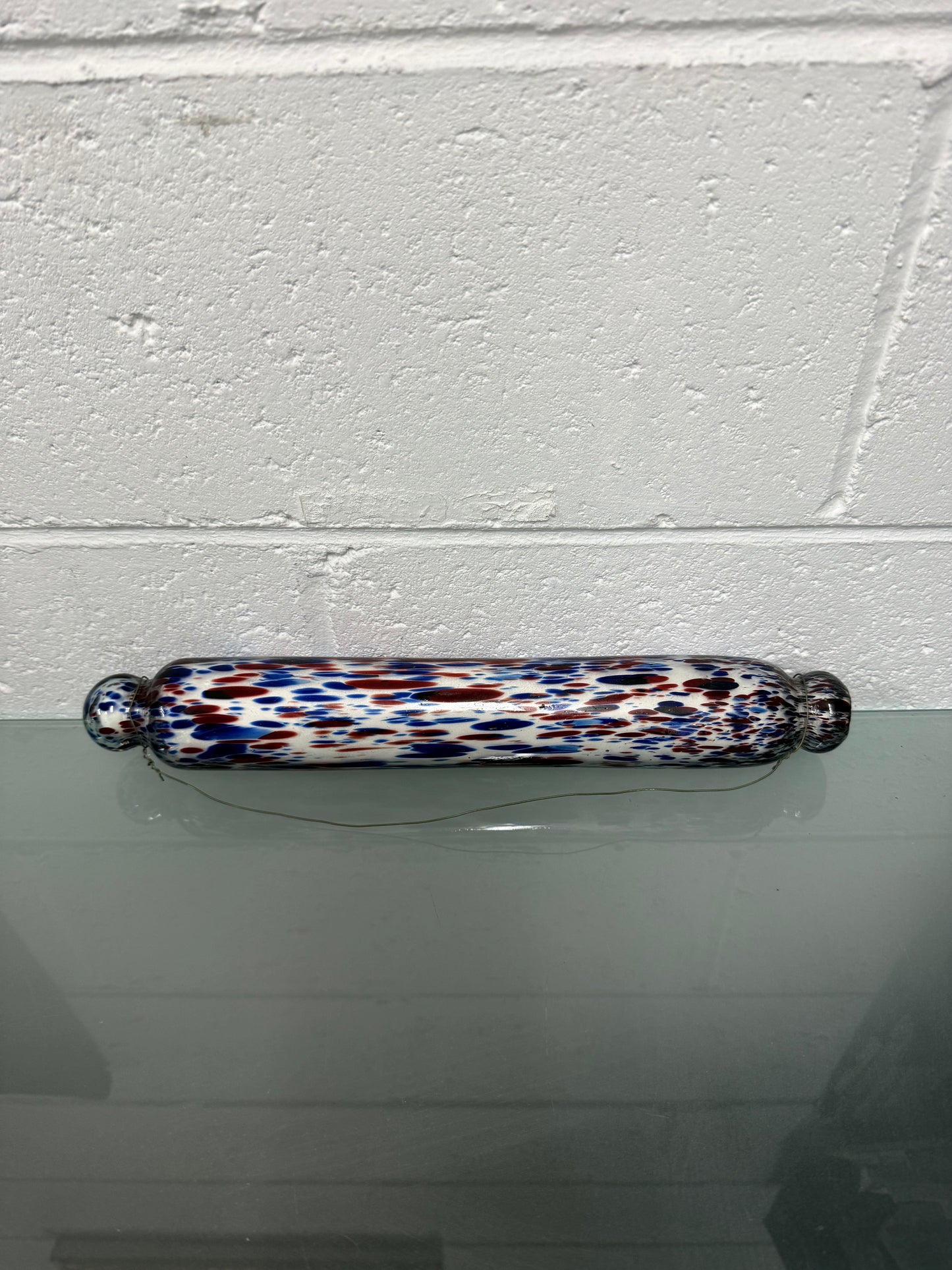 Victorian Nailsea Glass Rolling Pin Red & Blue inclusions