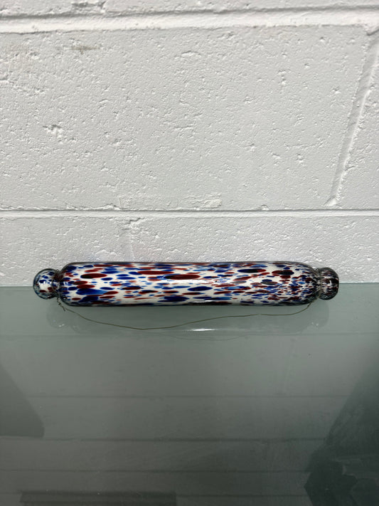 Victorian Nailsea Glass Rolling Pin Red & Blue inclusions
