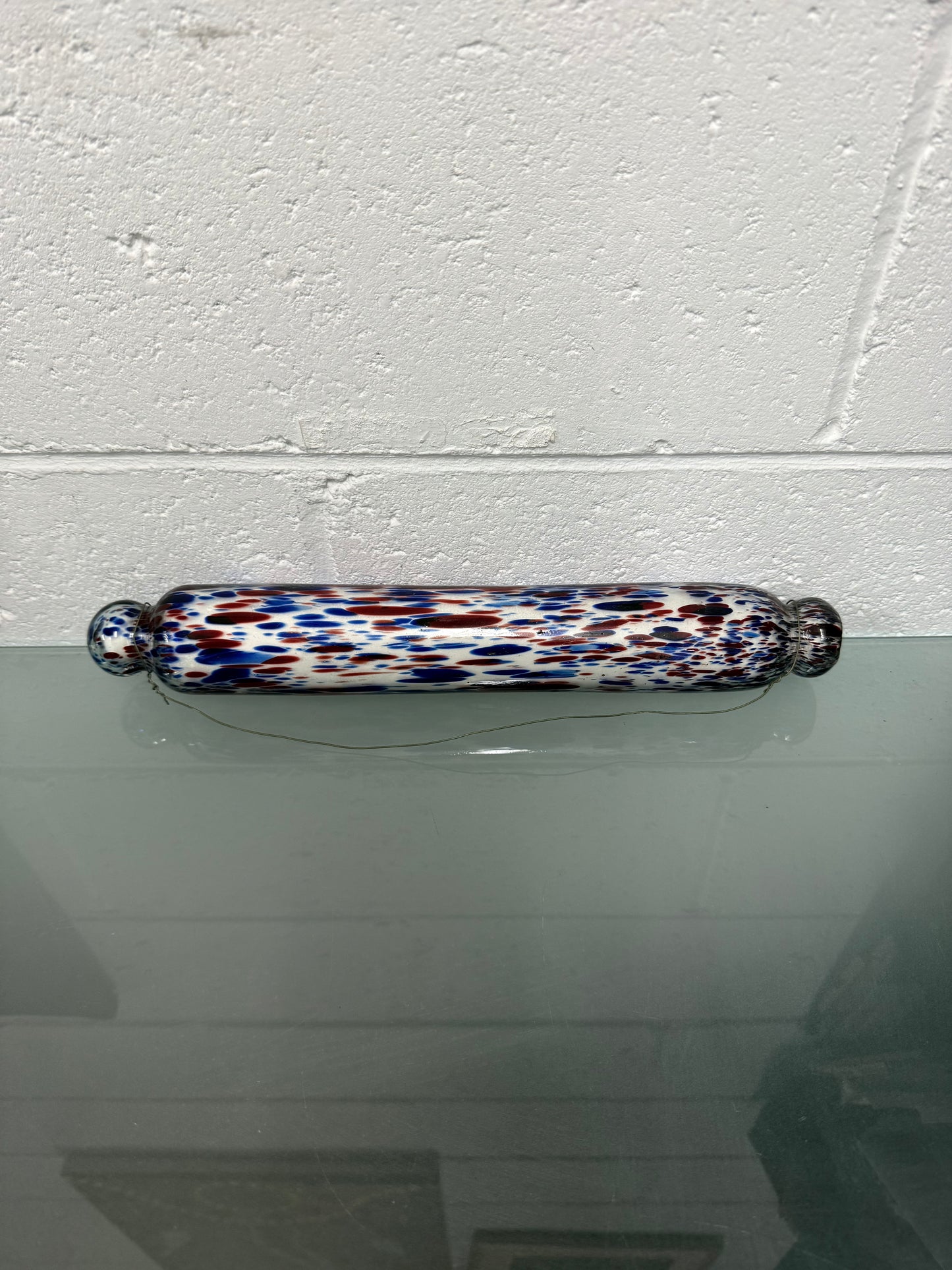 Victorian Nailsea Glass Rolling Pin Red & Blue inclusions