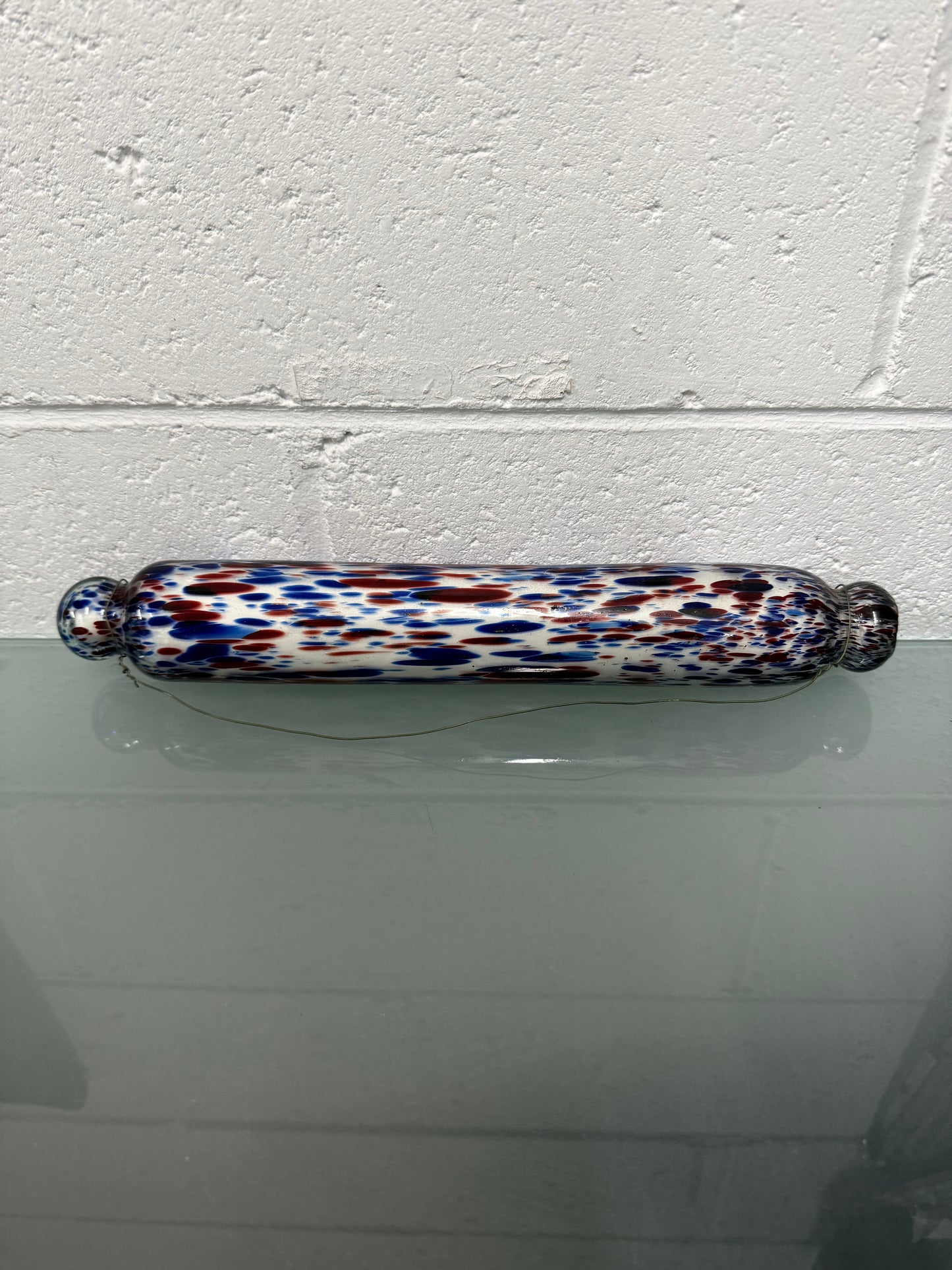 Victorian Nailsea Glass Rolling Pin Red & Blue inclusions