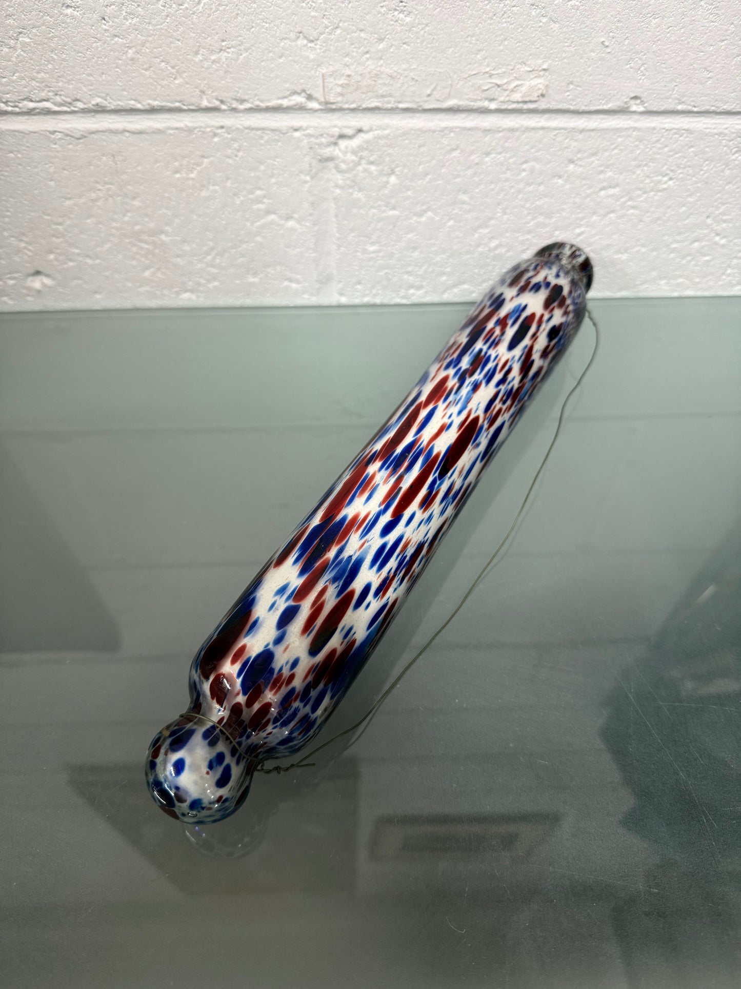Victorian Nailsea Glass Rolling Pin Red & Blue inclusions