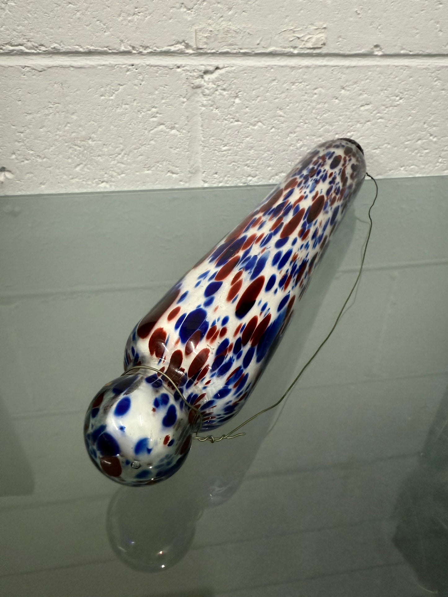 Victorian Nailsea Glass Rolling Pin Red & Blue inclusions