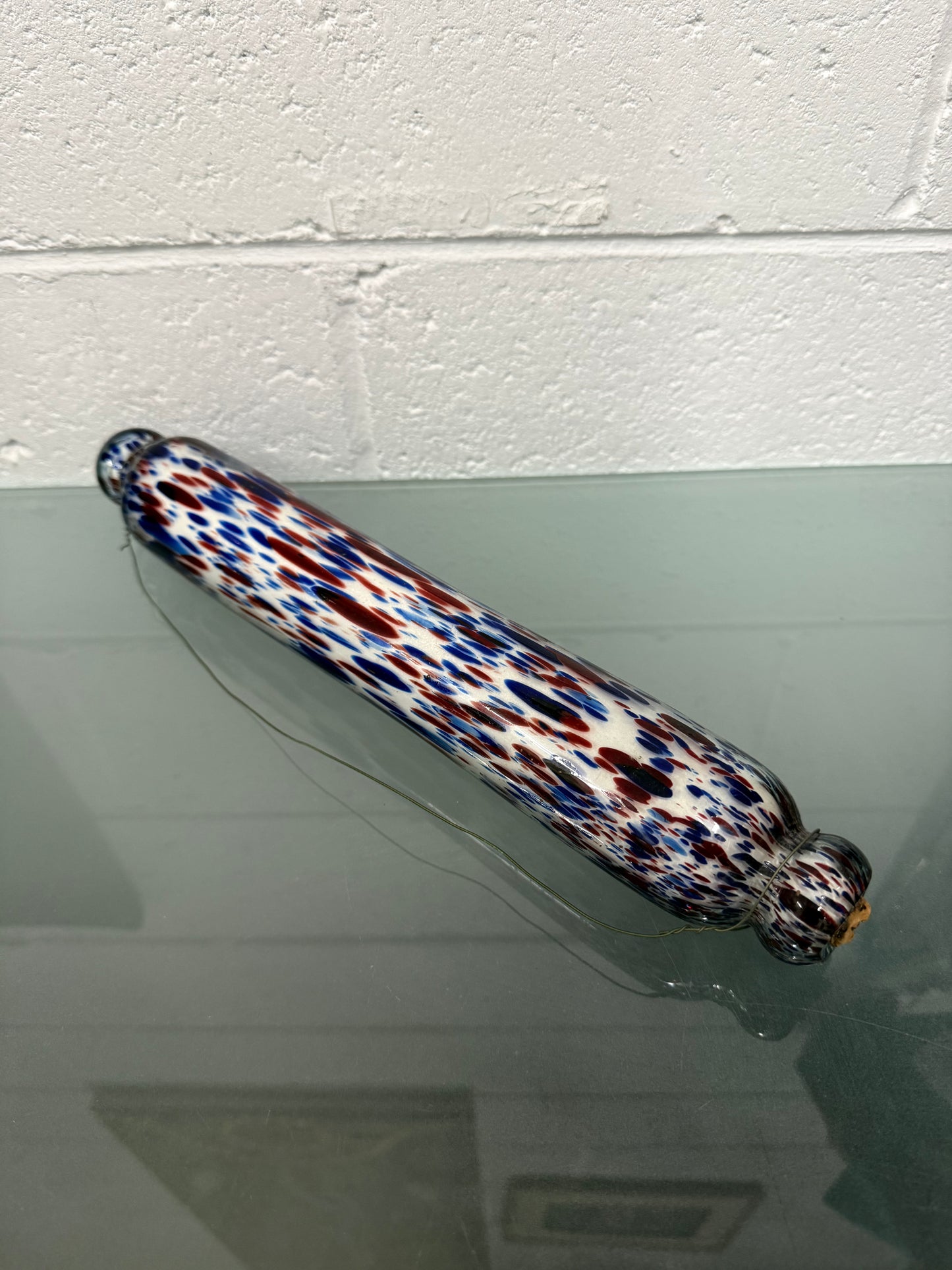 Victorian Nailsea Glass Rolling Pin Red & Blue inclusions